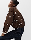 Pure Cotton Polka Dot Funnel Neck Drawstring Shirt