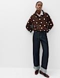 Pure Cotton Polka Dot Funnel Neck Drawstring Shirt
