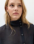 Lyocell Rich Sheer Funnel Neck Relaxed Shirt