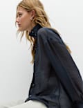 Lyocell Rich Sheer Funnel Neck Relaxed Shirt