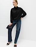 Satin Funnel Neck Button Detail Shirt