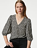 Floral V-Neck Button Detail Blouse
