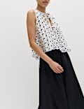 Lyocell Blend Polka Dot Tie Front Top