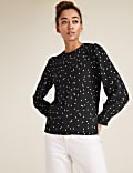 Polka Dot Textured Long Sleeve Top