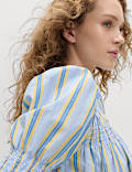 Pure Cotton Striped Shirred Blouse