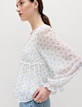V-Neck Ruffle Detail Long Sleeve Blouse