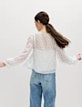 V-Neck Ruffle Detail Long Sleeve Blouse