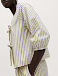 Pure Cotton Striped Tie Front Blouse