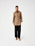 Pure Cotton Striped Padded Shoulder Longline Fitted Shirt