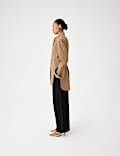 Pure Cotton Striped Padded Shoulder Longline Fitted Shirt