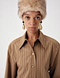 Pure Cotton Striped Padded Shoulder Longline Fitted Shirt