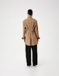Pure Cotton Striped Padded Shoulder Longline Fitted Shirt