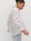 Pure Cotton Striped Lace Oversized Shirt