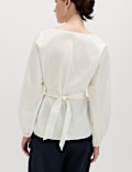 Pure Cotton Pleat Tie Detail Blouse