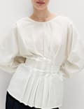 Pure Cotton Pleat Tie Detail Blouse