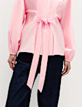 Blouse 100 % coton &agrave; plis et col &agrave; nouer