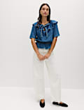 Denim Ruffled Blouse