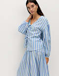 Pure Cotton Striped Tie Front Blouse