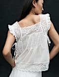 Pure Cotton Lace Bib Detail Embroidered Top