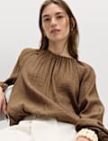 Striped Plisse Tie Detail Blouse
