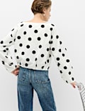 Pure Cotton Polka Dot Barrel Sleeve Blouse