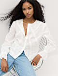 Cotton Rich Embroidered Ruffle Detail Top