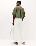 Pure Cotton Utility Tie Front Cropped Blouse