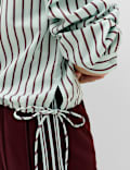 Pure Cotton Striped Collared Cropped Shirt