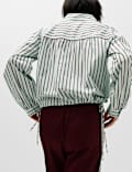 Pure Cotton Striped Collared Cropped Shirt