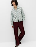 Pure Cotton Striped Collared Cropped Shirt
