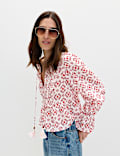 Cotton Rich Tie Neck Puff Sleeve Blouse