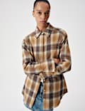 Pure Cotton Flannel Checked Longline Fitted Shirt