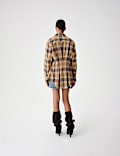 Pure Cotton Flannel Checked Longline Fitted Shirt