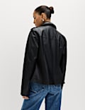 Faux Leather Harrington Jacket