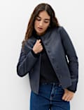 Faux Leather Collarless Jacket