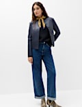 Faux Leather Collarless Jacket