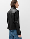 Faux Leather Zip Through Harrington Jacket