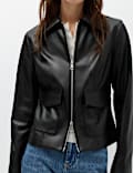 Faux Leather Zip Through Harrington Jacket