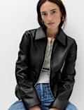 Faux Leather Zip Through Harrington Jacket