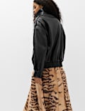 Faux Leather Funnel Neck Bomber Jacket