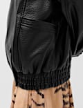 Faux Leather Funnel Neck Bomber Jacket