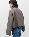 Cotton Rich Tie Neck Cropped Jacket
