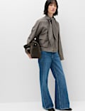 Cotton Rich Tie Neck Cropped Jacket