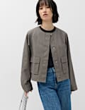 Cotton Rich Tie Neck Cropped Jacket