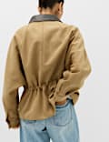 Suedette Collared Peplum Utility Jacket