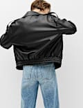 Faux Leather Revere Collar Short Jacket