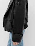 Faux Leather Revere Collar Short Jacket