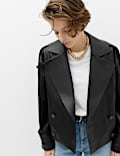 Faux Leather Revere Collar Short Jacket