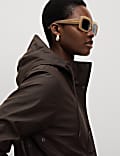 Rubber Hooded Funnel Neck Raincoat