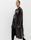Faux Leather Croc Effect Longline Car Coat